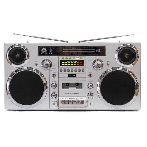 Gpo Brooklyn Bluetooth Boombox 80w Cd Cassette Fm Usb Recording Silver