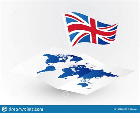 Great Britain Flag On Abstract Blank World Map Traveling Concept Stock