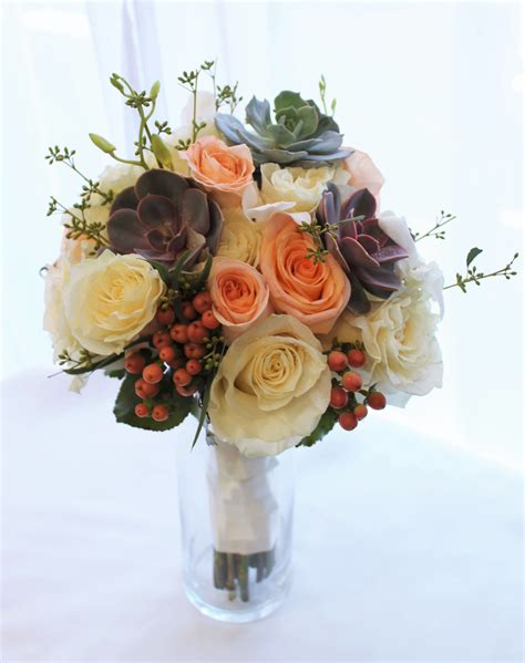 Bridal Bouquet With Succulents Roses And Berries Edison Nj Wedding
