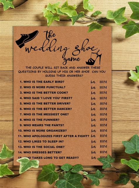 Pick the ones that suit your needs you can use either all or few of them according to the couple. The Wedding Shoe Game,Bridal Shower Games, Bridal Wedding ...
