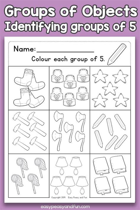 Counting Groups of Objects Worksheets – Five | Kindergarten math