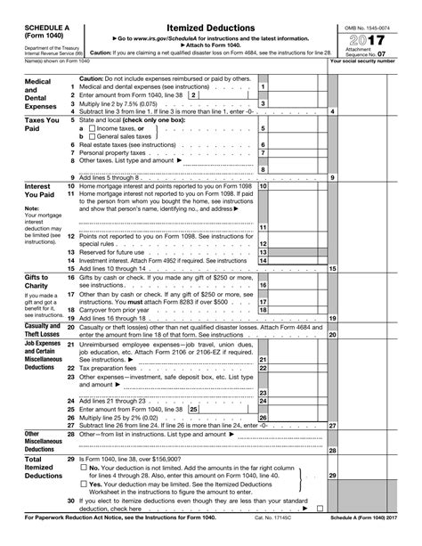 1040 Schedule A Printable Form Printable Forms Free Online