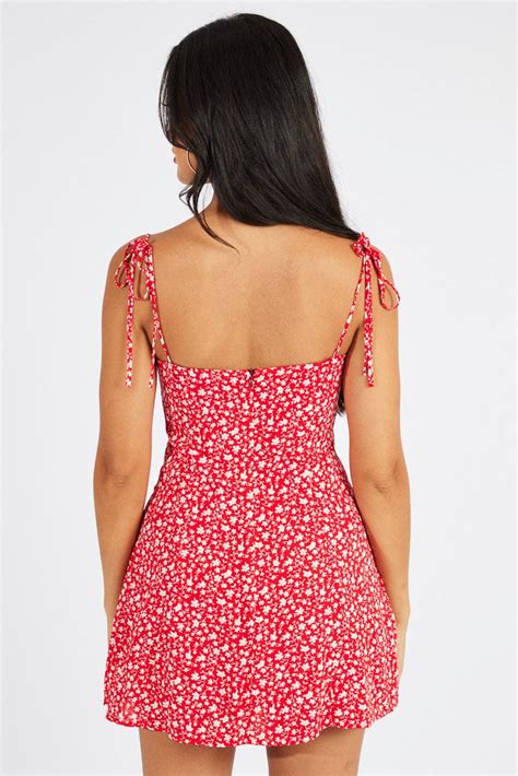 red floral mini dress sleeveless ally fashion