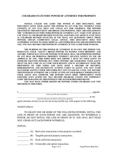 colorado power  attorney form  templates
