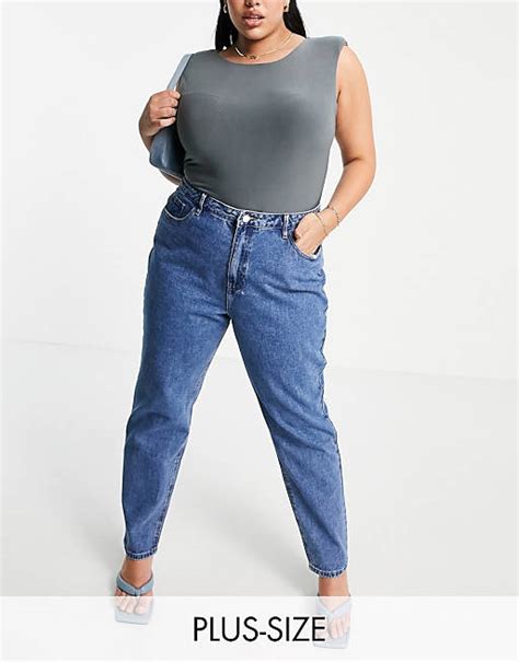 Missguided Plus Riot High Waisted Mom Jeans In Blue Asos