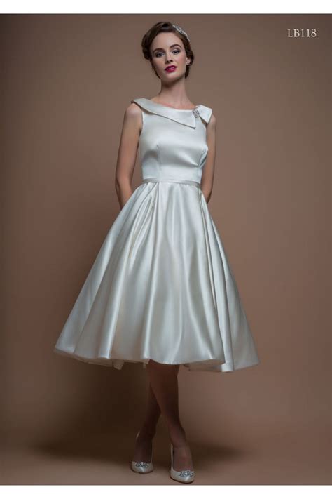 elisa lb118 by loulou bridal vintage satin tea length audrey hepburn style wedding gown