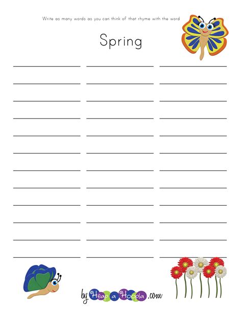 Educational Worksheet For Children To Rhyme Words With Spring