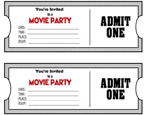 Editable Movie Ticket Invitation Template Free Printable
