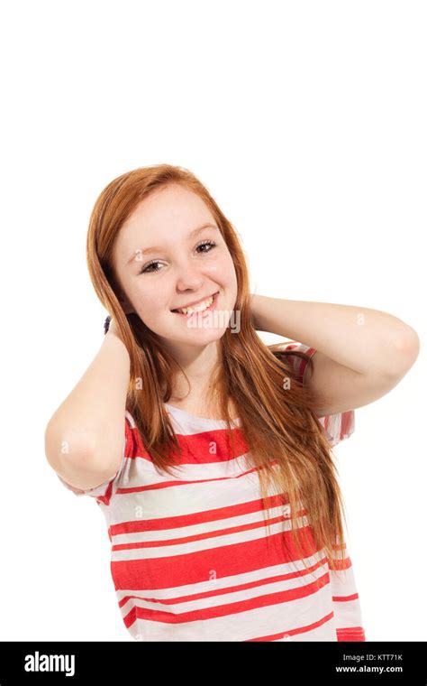 Portrait Of Cute Redheaded Girl Isolated On White Background Stock