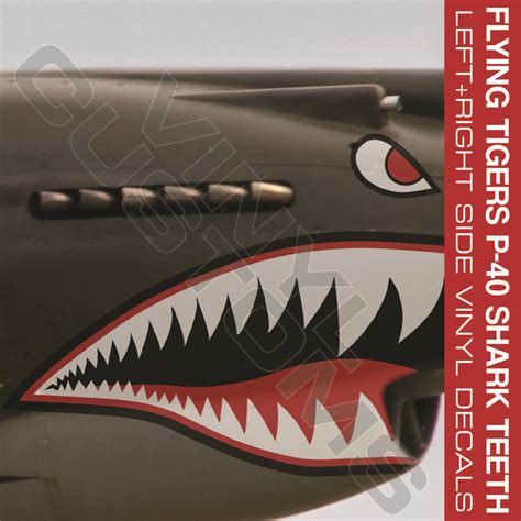 Flying Tigers Shark Teeth P 40 Warhawk Vinyl Decal Stickers 1 Pair 12