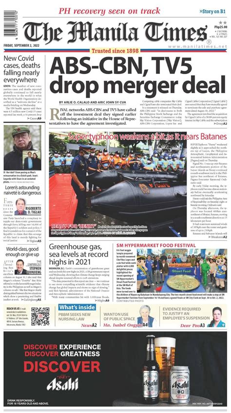 The Manila Times Front Page September 2 2022 The Manila Times