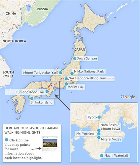 Info map peaks summits challenges. Japan walking routes