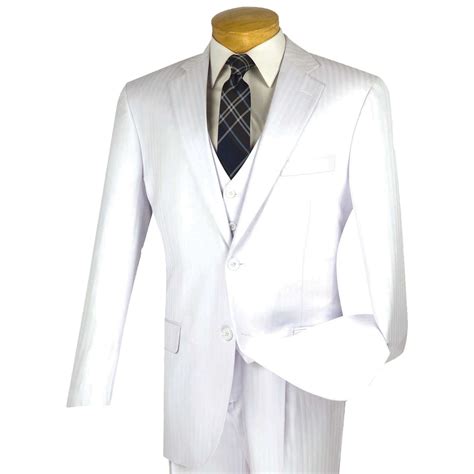 Vinci Mens White Tonal Stripe 3 Piece 2 Button Classic Fit Suit New Ebay