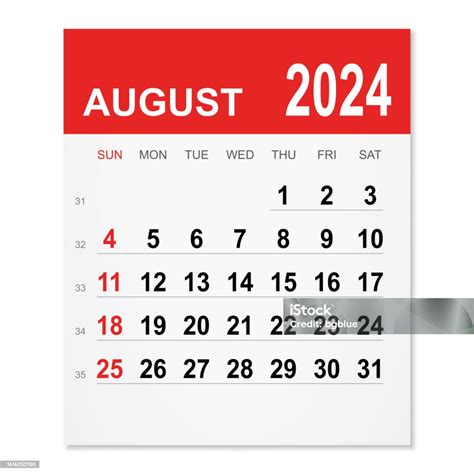 August 2024 Calendar Stock Illustration Download Image Now 2024