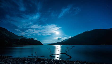 Free Wallpapers Scotland Lake Water Night Moon Light Reflection Mountain