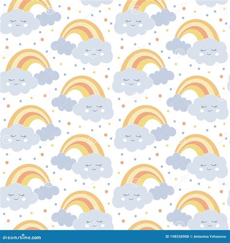 Rainbow And Clouds Seamless Pattern Stock Vector Illustration Of