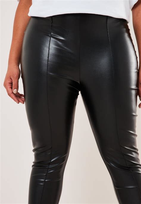 Plus Size Black Faux Leather Pin Tuck Leggings Missguided
