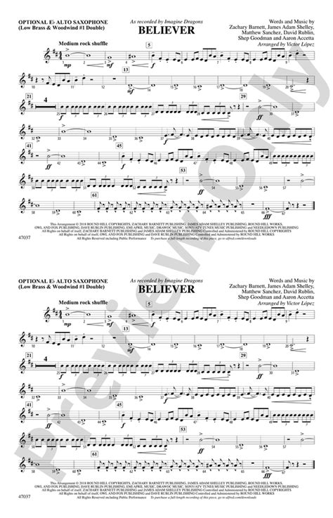 Believer Optional Alto Sax Optional Alto Sax Part Digital Sheet