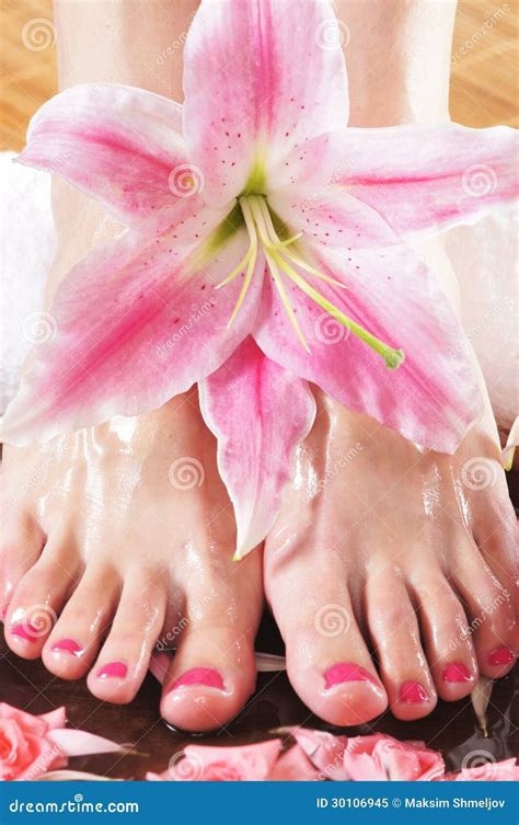 A Spa Composition Of Feet And Petals In A Bowl Stock Image Image Of