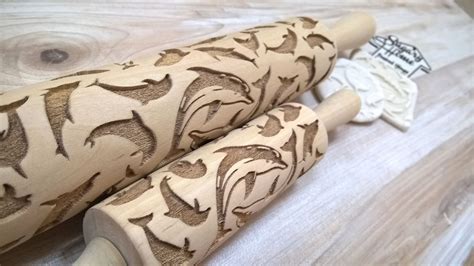 Wooden Rolling Pin Dolphins Sea Beauties Marine Life Pattern Etsy