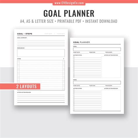 Goal Planner Goal Tracker Goal Setting Goal Digger Printable