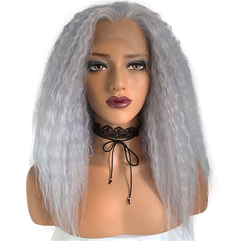 Gray Curly Half Long Wig Lace Front Super X Studio