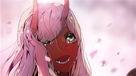 Darling In The Franxx Red Face And Green Eyes Zero Two With Pink Background 4k Hd Anime