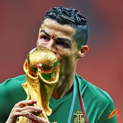 Cristiano Ronaldo Lifting The World Cup Trophy On Craiyon