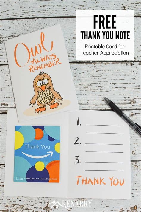 Thank You Note For Teacher Appreciation Owl Free Printable Teacher