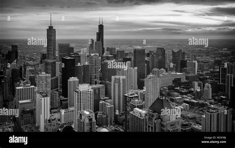 Aerial View Of The Chicago Skyline At Sunset Stock Photo Alamy