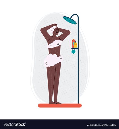 Woman Soaping Her Hair And Body In Shower Flat Vector Image