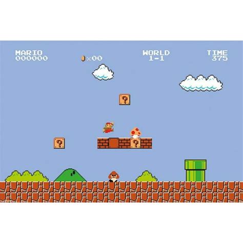 Super Mario Bros Level 1 Classic Retro Nes Nintendo Video Game Poster