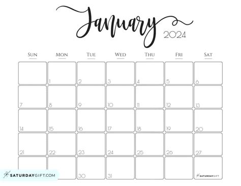 Printable Pretty January 2024 Calendar Pdf - Cayla Daniele