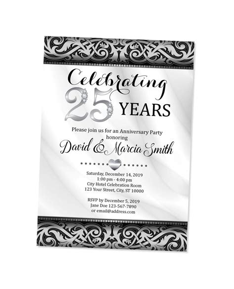 25th Silver Wedding Anniversary Invitation Silver And