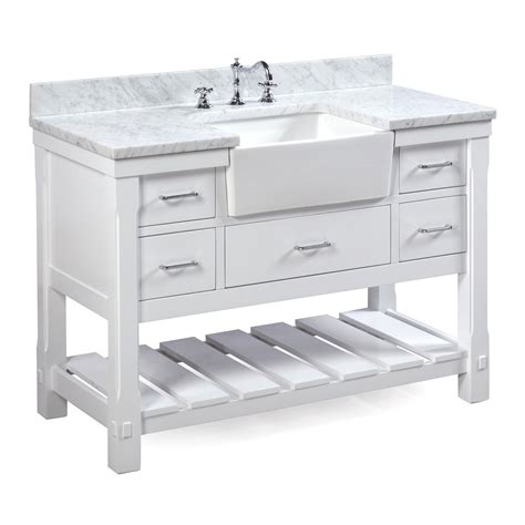 Charlotte 48 White Farmhouse Bathroom Vanity With Carrara Marble Top