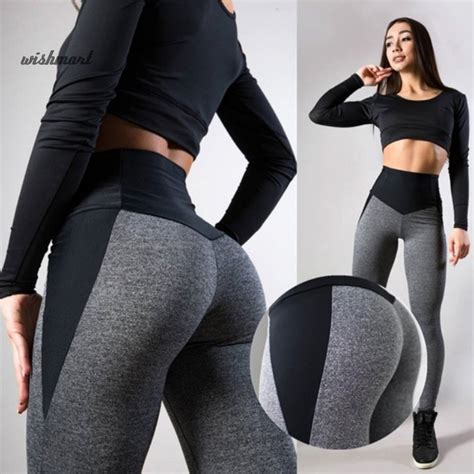 wish women high waist hip lift slim fit leggings stretchy fitness sports yoga pants shopee