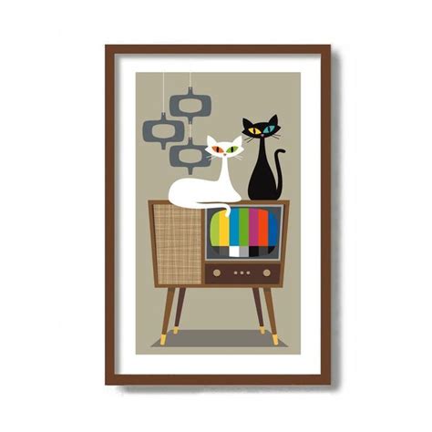 Mid Century Modern Wall Art Cat Art Print Cat Lover T Black Cat