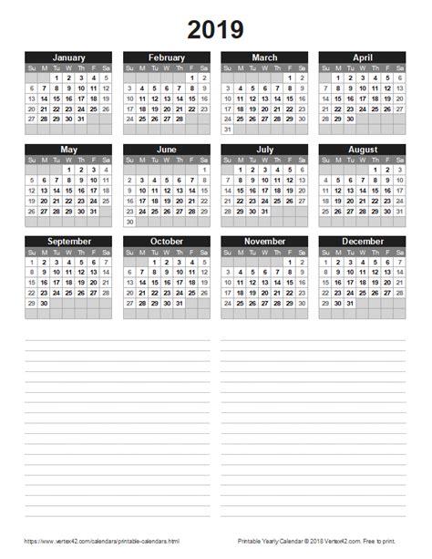 2019 Calendar Printable Wincalendar