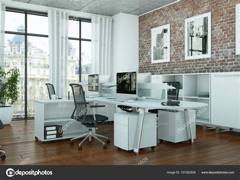 Modern Large Office Interior Design 3d Rendering Stock Photo By