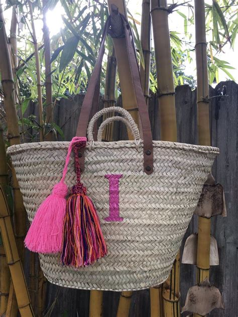 Monogrammed Straw Bag With Tassels And Oversized Initial Personalized
