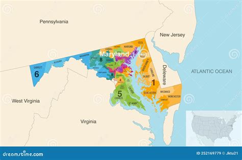 Condados Del Estado De Maryland Coloreados Por Distritos Congresionales
