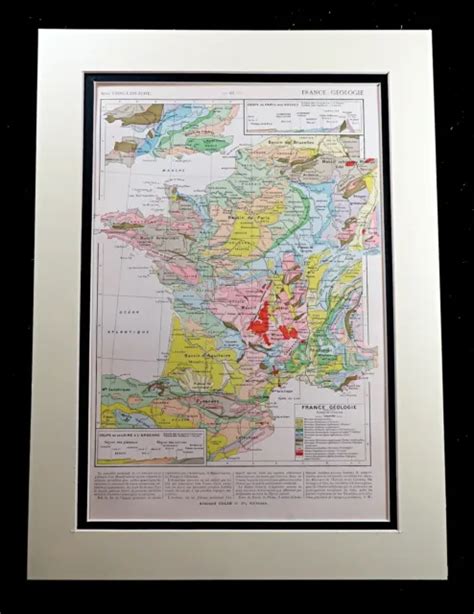 FRANCIA GEOLOGIA CARTA Geologica Geografia Fisica Mappa Antica Francese