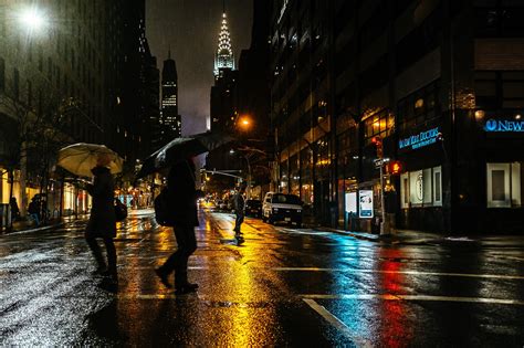 Wallpaper Men Women City Street Cityscape Night Reflection Rain Road Umbrella