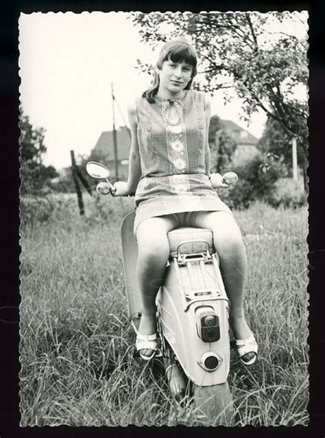 cool pics of 1960s schwalbe scooter girl ~ vintage everyday vespa girl scooter girl white