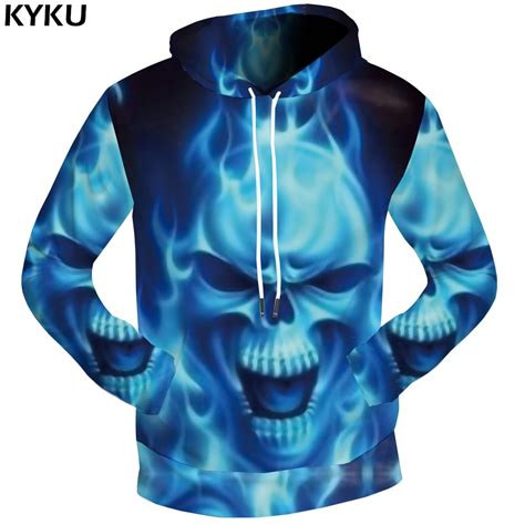 Buy Kyku Brand Skull Hoodies Flame Clothing Punk 3d