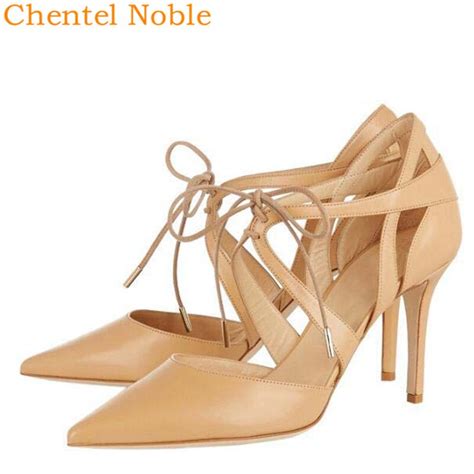 Brand Chentel Manual Lace Up Thin Heel Women Sandals Pointed Toe Flock Leather High Heel Sandals
