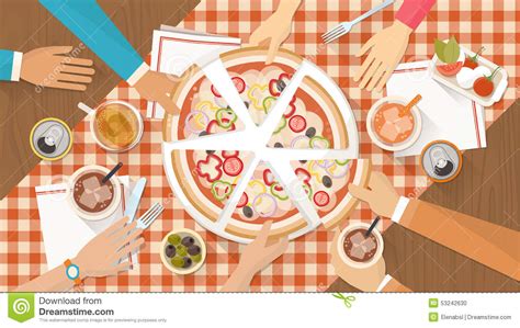 Group Of Friends Eating Pizza Together Stock Vector