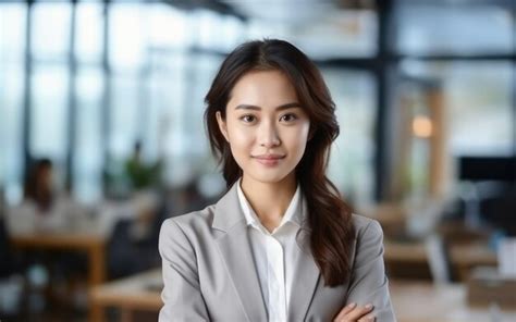 Premium Ai Image Confident Asian Business Woman Standing At Modern