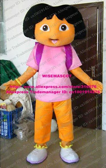 Smart Yellow Dora The Explorer Mascot Costume Thick Long Black Hairs