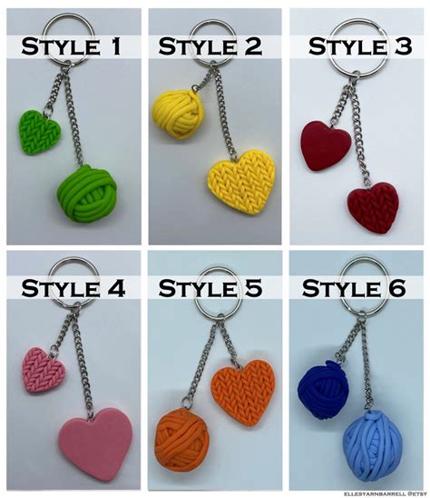 Knit Heart And Yarn Ball Key Chains Knitted Polymer Clay Knitted Key